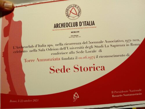 La sede di T.A.è stata premiata dall’Archeoclub d’Italia come Sede Storica